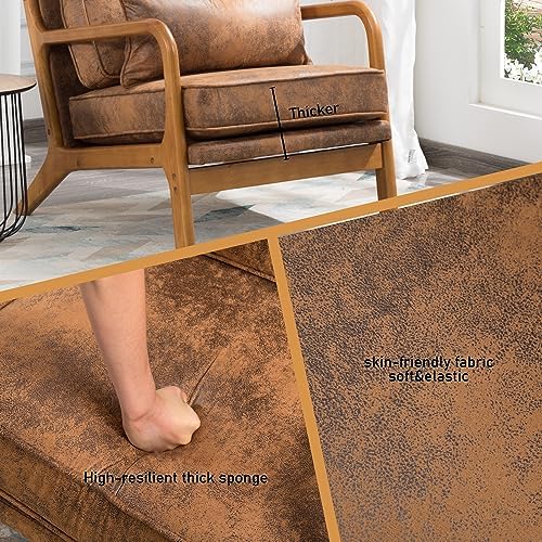 Accent Chair with Cushion, Mid-Century Modern Upholstered Single Reading Armc...