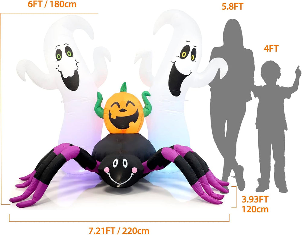 Halloween Inflatable, SHDEJTG 7Ft Pumpkin Ghost Spider Inflatable Decoration,...