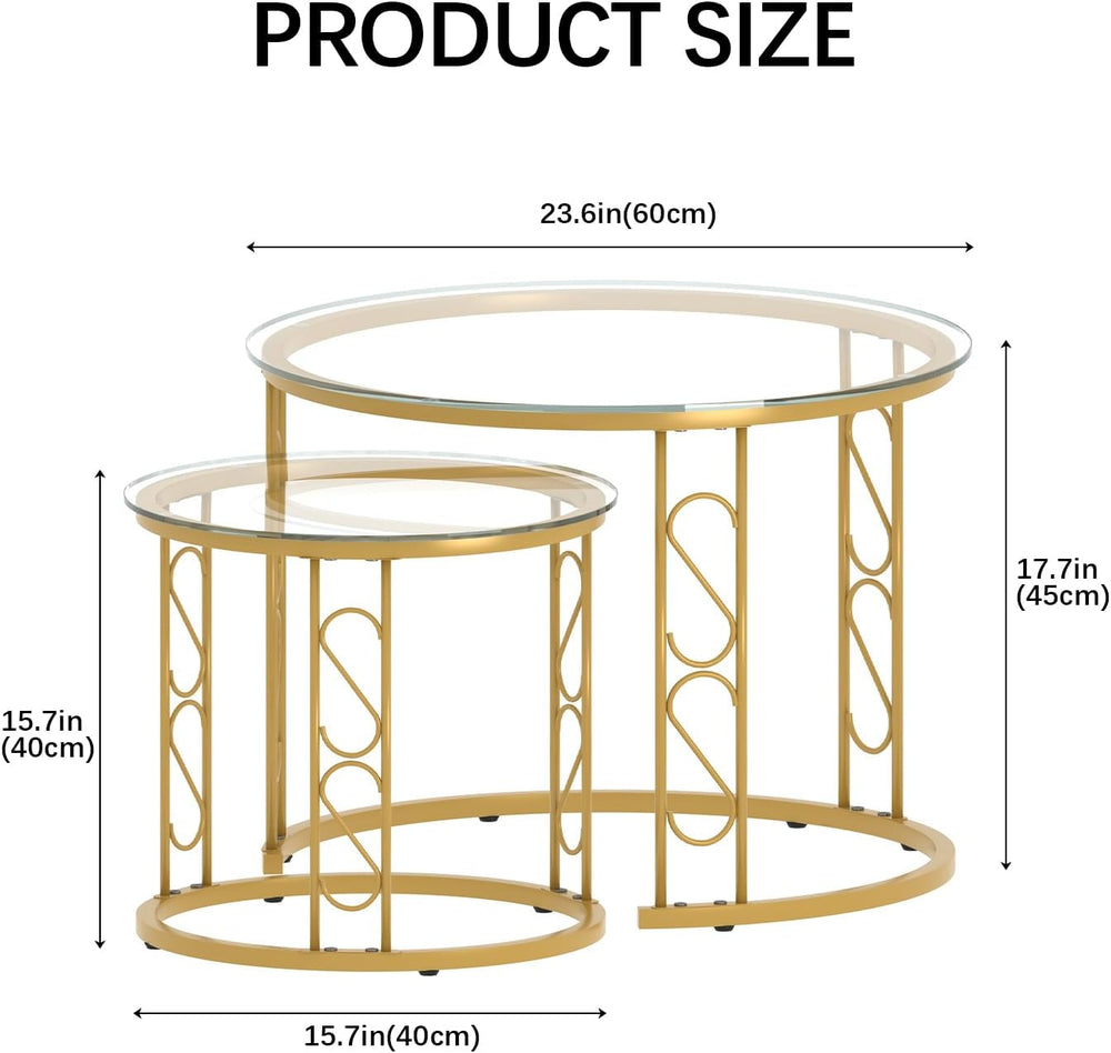Garden 4 you Nesting Coffee Table, 23.6" Round Coffee Table Set of 2, Gl...