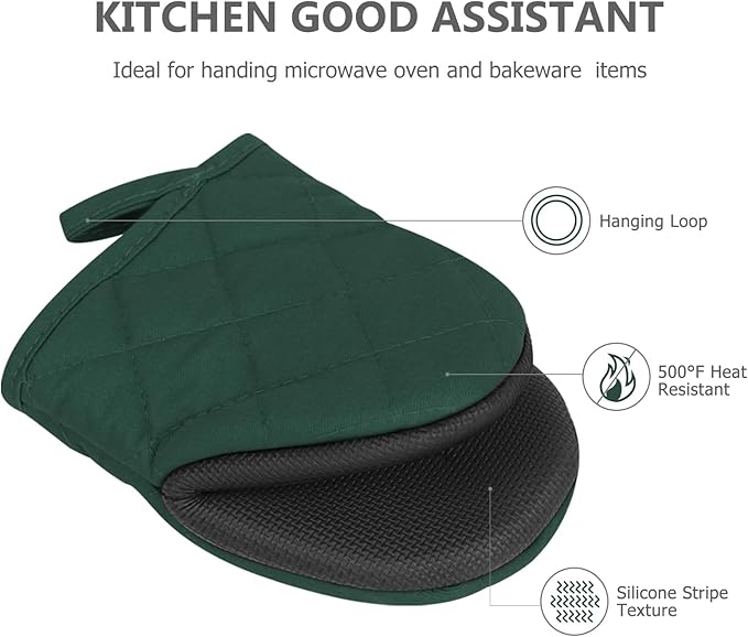 Short Oven Mitts, Heat Resistant 500°F, Silicone Grip Kitchen Gloves, Non-Slip - Image 5