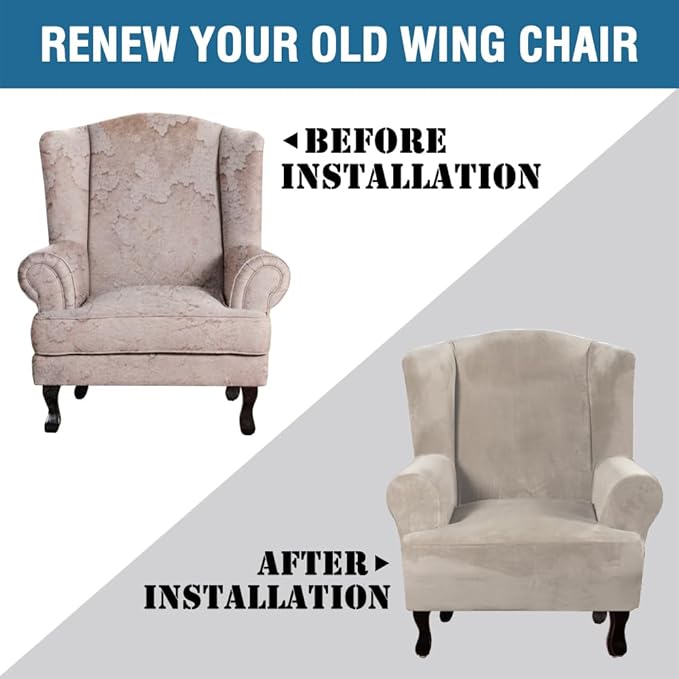 H.VERSAILTEX Wingback Chair Covers Velvet Plush Wing Chair Slipcover 1 Piece - Image 7