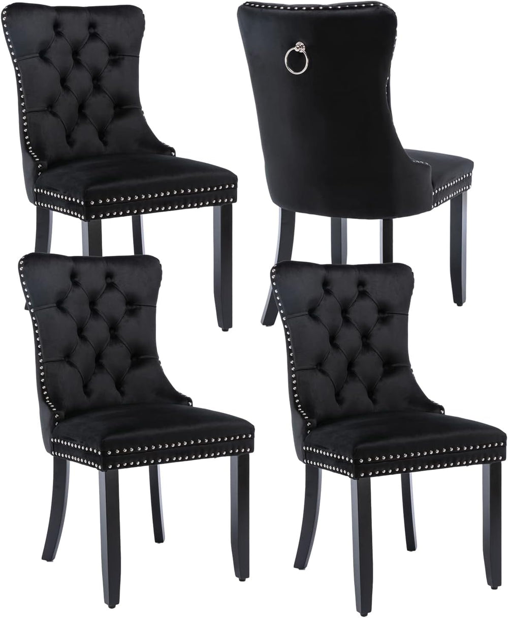 Black Velvet Dining Chairs Set of 4, Upholstered Dining Room Chairs with Back...