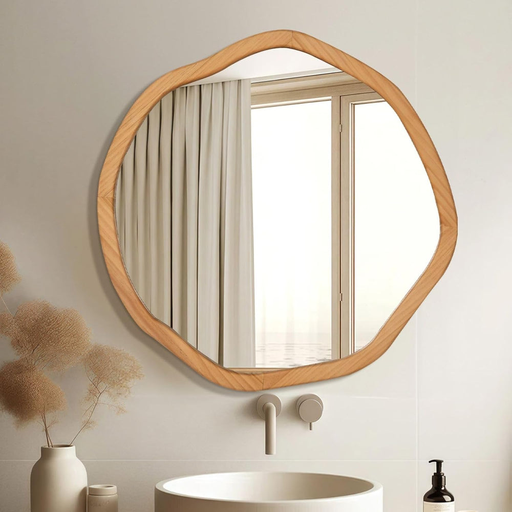 ULIKE Irregular Round Wood Mirror 30 Inch, Natural Wall Mirror