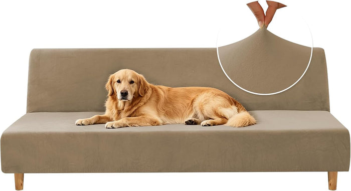 XINEAGE Velvet Futon Cover,Stretch Armless Futon Slipcover for Dog,Camel