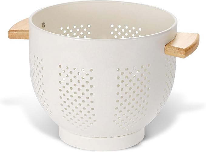 Metal Colander with Wood Handle and Stable Base, Powder Coated Steel Kitchen by Unknown
