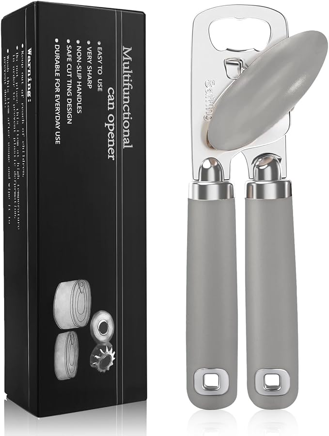 Safring Can Opener Manual, Heavy Duty Stainless Steel Smooth Edge Can Opener by Safring