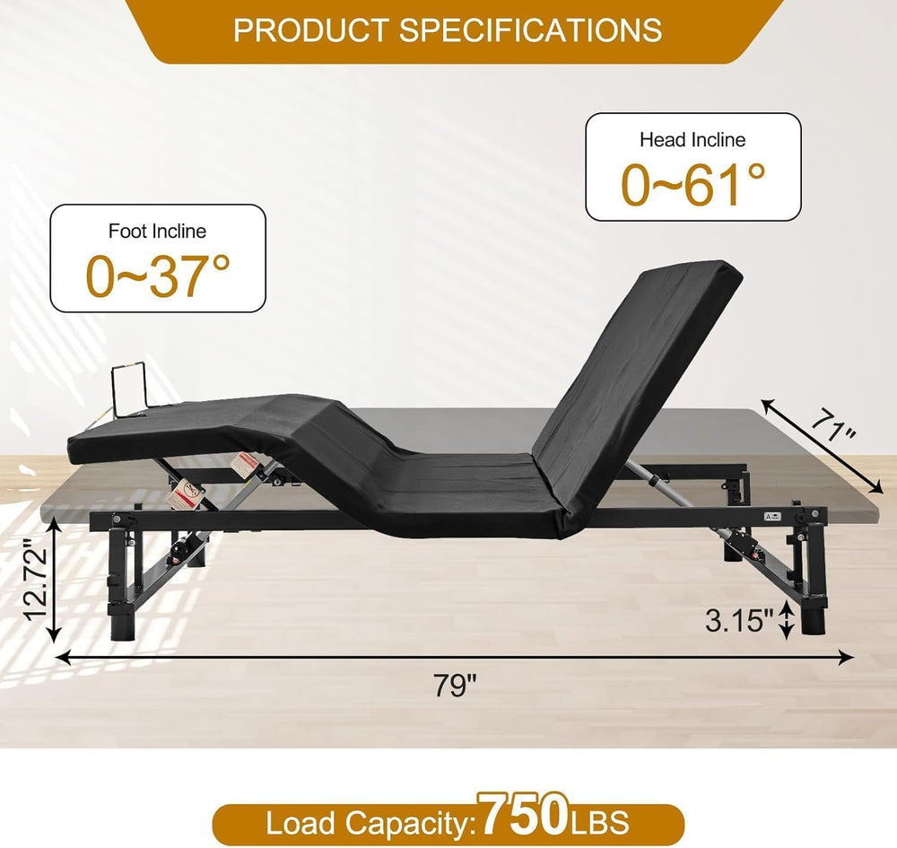 KEIKI King Adjustable Bed Frame with Remote, Head & Foot Incline, Zero Gr...