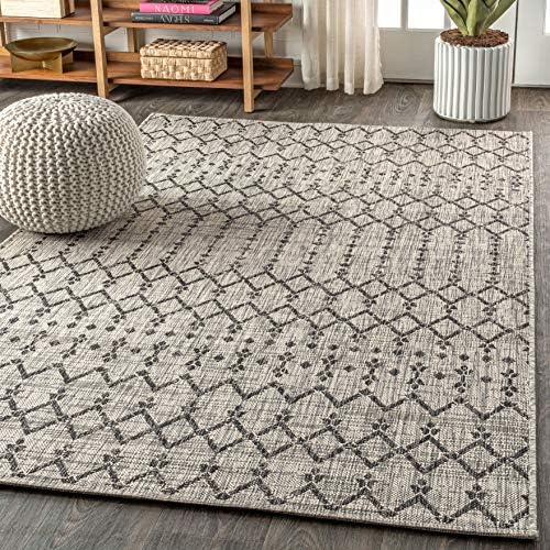 JONATHAN Y Moroccan Geometric Indoor Outdoor Area Rug 8X10 Light Gray/Black, ...