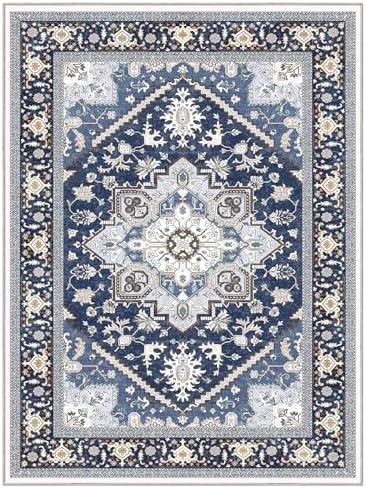 OPPODREAM Soft Area Rugs 9x12, Persian-Inspired Washable Rug, Blue & Gold