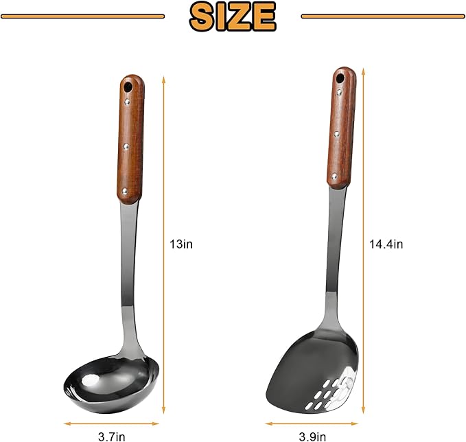 FJNATINH Stainless Steel Wok Spatula and Ladle Tool, Mirror Polished Cooking - Image 3