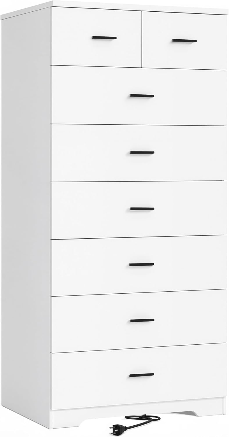 GEPELCN 55.2" Tall Dresser with Charging Station Wooden 8 Drawer Dresser...