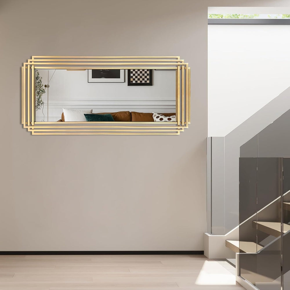 47"x22" Large Rectangle Decorative Mirror with Geometric Frame