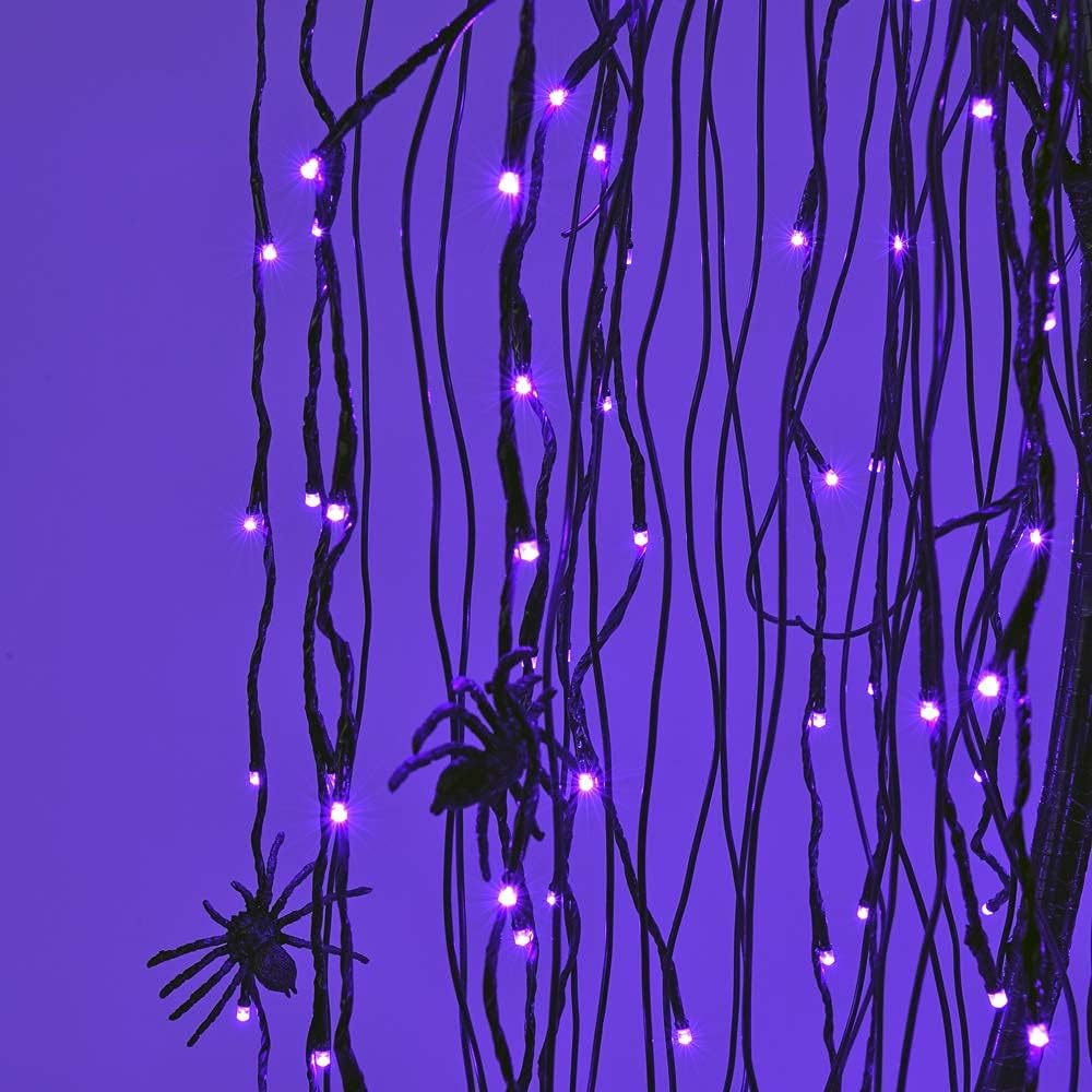 LIGHTSHARE 4 Feet Halloween Willow Tree, 160 LED Lights,Pack of 2,with 8 Spid...