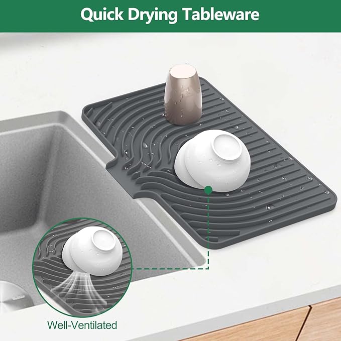 GUUKIN Silicone Dish Drying Mat, 17.7" x 11.8 " Drying Matt Kitchen Counter - Image 3