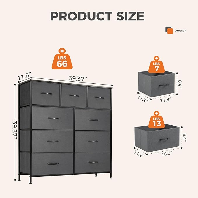 Sweetcrispy 9 Drawer Fabric Dresser Tall Chest Storage Organizer Tower - Image 3