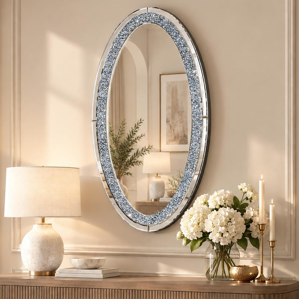 SHYFOY Oval Mirror, 36" x 23" Crushed Diamond Decorative Wall Mirror