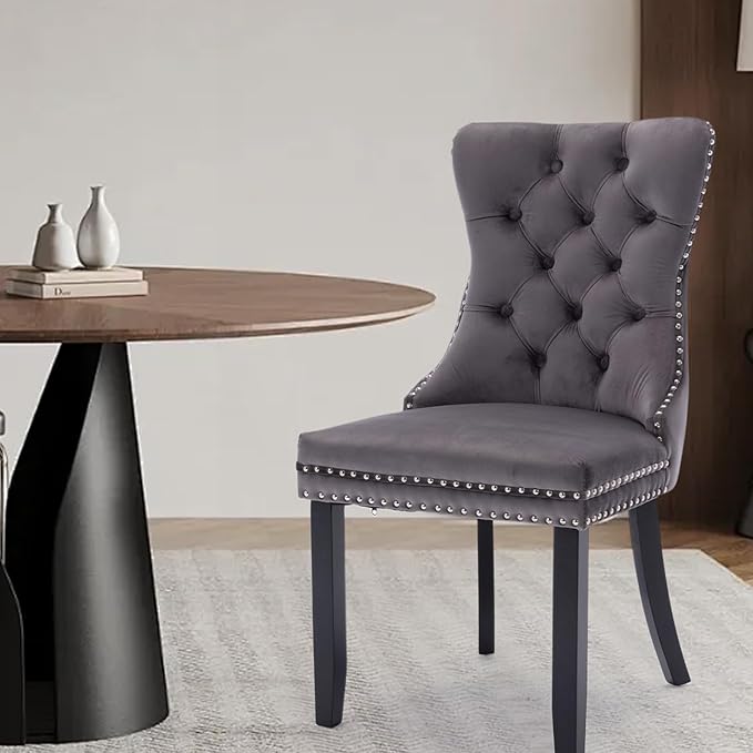 Velvet Upholstered Dining Chairs Set of 2, Modern Style Kitchen Side Chairs w...