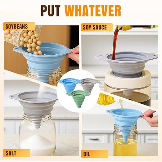 Kitchen Funnel Set 3 Pack, Collapsible Silicone Funnels - Image 7