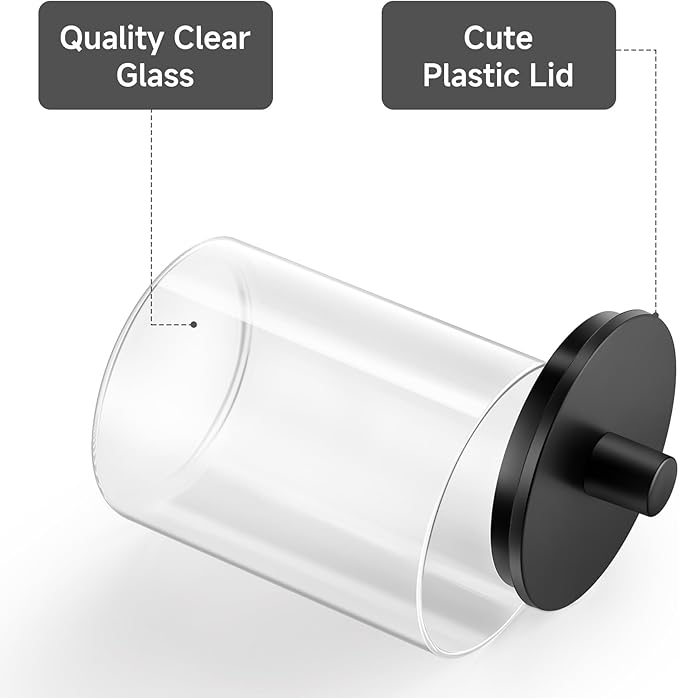 TIPGO Glass Qtip Holder Dispenser - 10 oz Clear Canister Apothecary Jar - Image 4