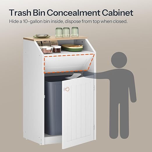 YATINEY Trash Cabinet, Freestanding Trash Can Cabinet, Wooden Recycling - Image 5
