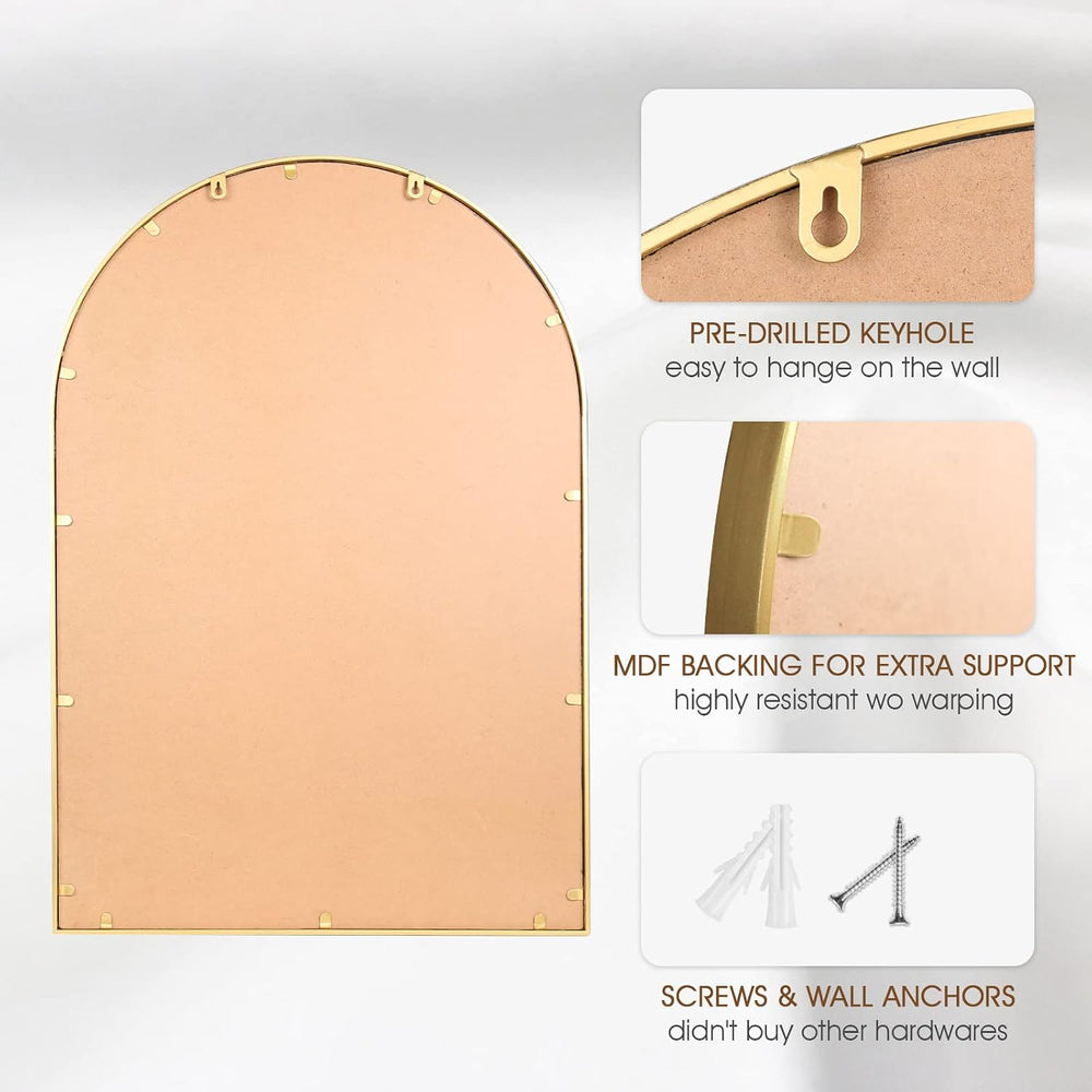Arched Wall Mirror for Bathroom, 30"x40" Metal Beaded Frame Decorat...