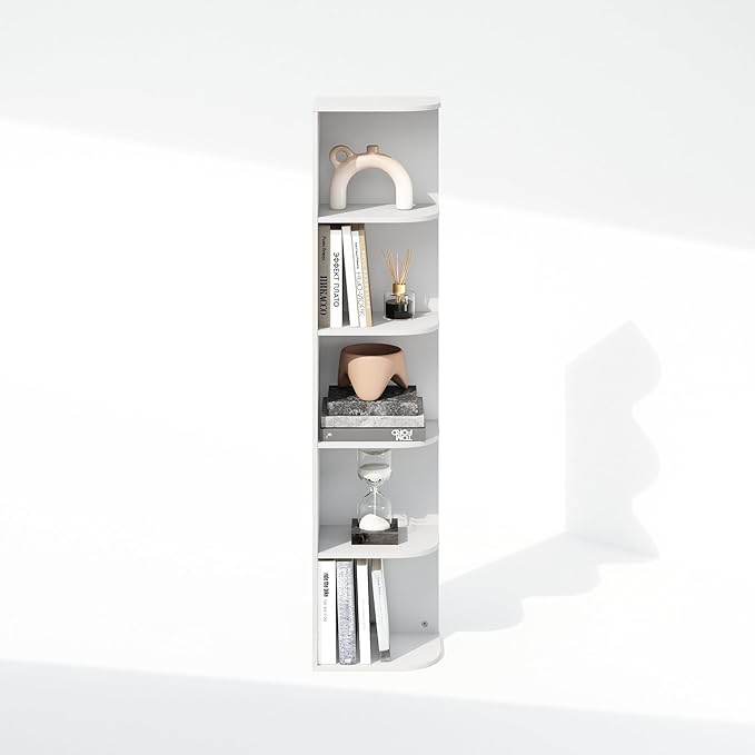 Furinno Reed Corner Shelf, 5-Tier Corner Bookshelf, Book Shelf, Corner Shelves