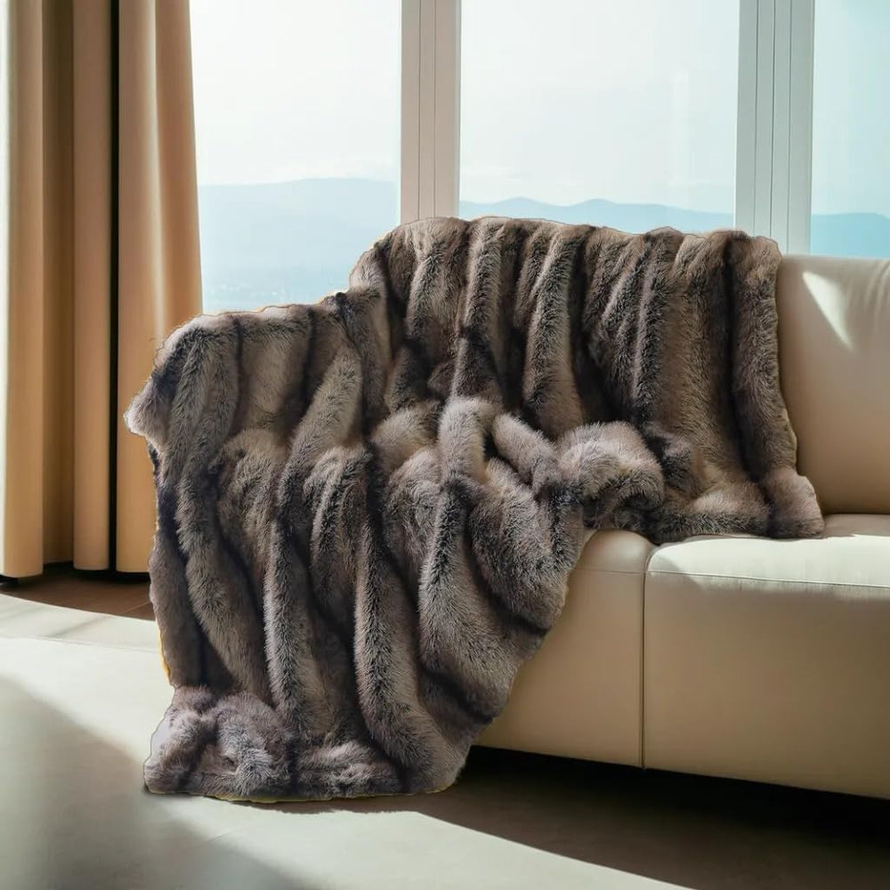 INCHGRASS Faux Mink Fur Blanket Luxury Fur Throw Blanket Sofa Fluffy Blanket ...