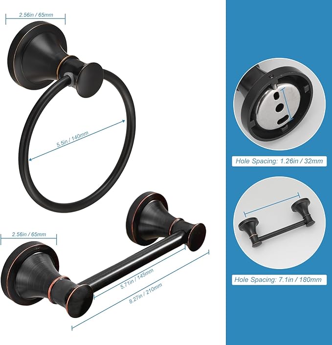 RUMOSE Toilet Paper Holder and Hand Towel Ring Oil Rubbed Bronze Wall Mount