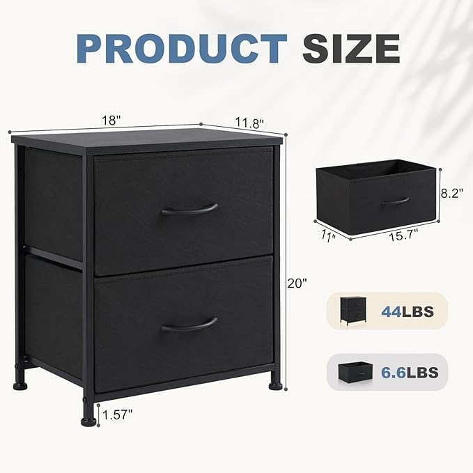 DUMOS Nightstand Small Dresser with 2 Fabric Drawers, Side Tables Bedroom End...