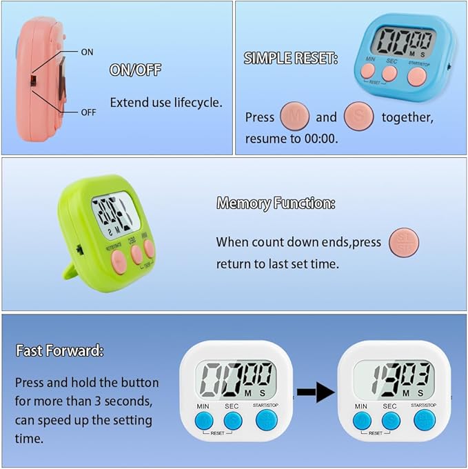 Digital Kitchen Timer, Magnetic Countdown Minute Simple Timer - Image 5