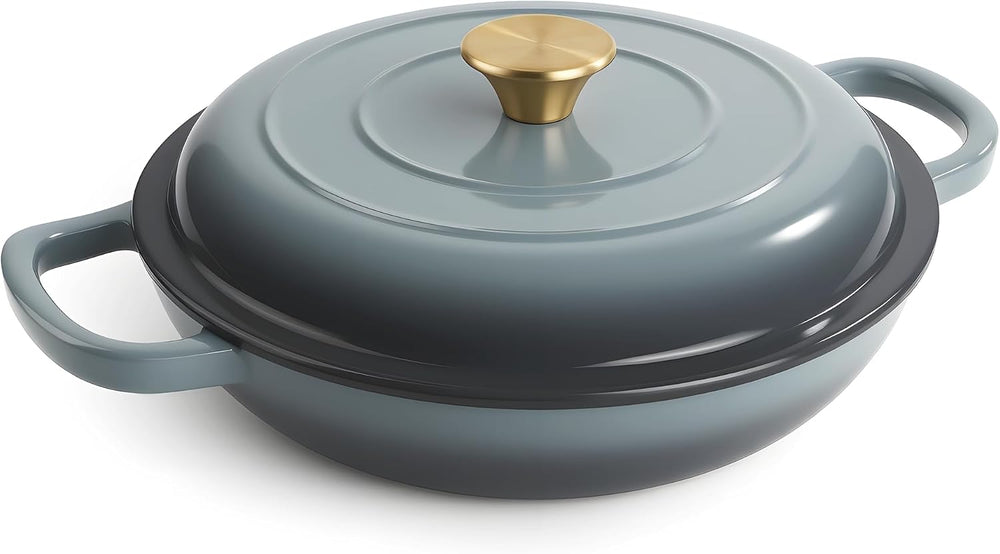 3 Quart Enameled Cast Iron Braiser, Non Stick Enameled Cast Iron Skillet