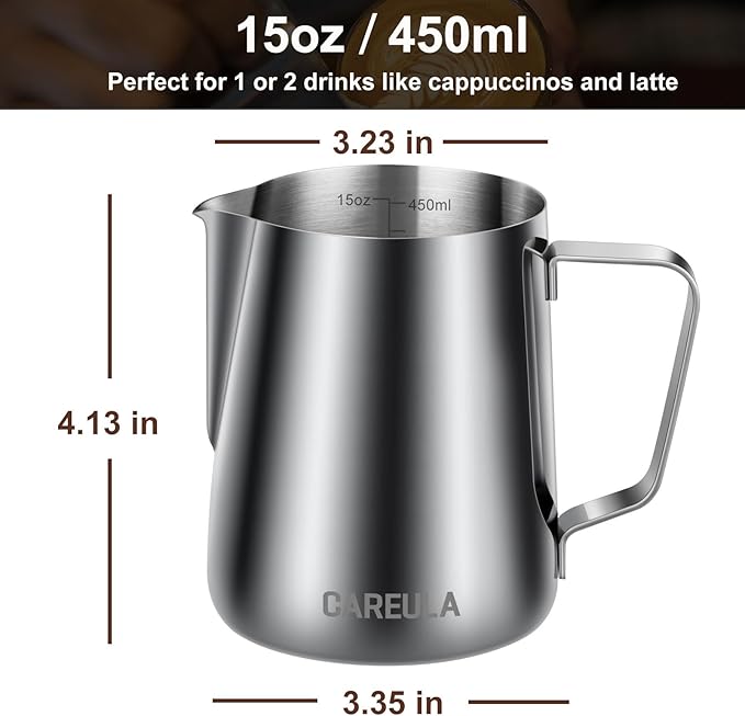 Milk Frothing Pitcher, 15oz Stainless Steel Milk Frother Cup Steaming Pitcher - Image 2
