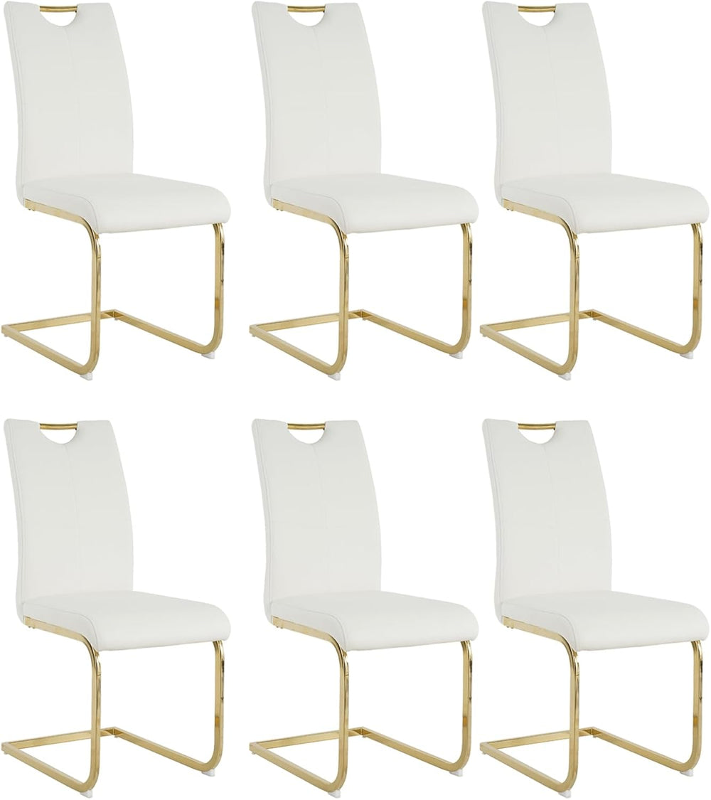 Goujxcy Dining Chairs Set of 6, Modern High Back Kitchen Chairs with Metal Le...