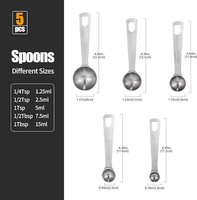 Doosu Measuring Spoons Set of 5-18/8 Stainless Steel Heavy Duty Teaspoons - Image 2