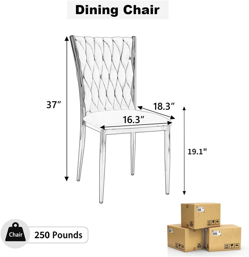 Modern Dining Chairs Set of 6, Light Grey Velvet Woven Kitchen Chair with Sil...
