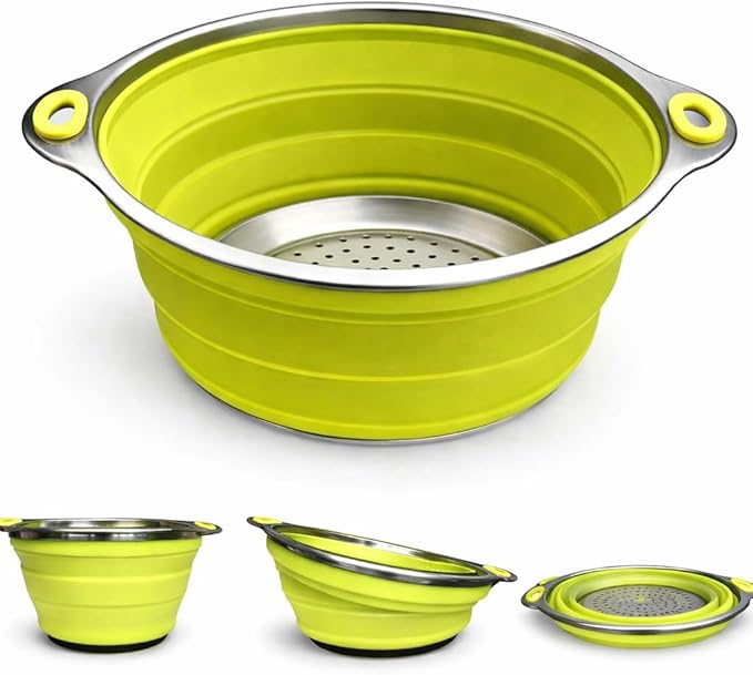 Oneida 8 inch Color Burst Stainless Steel Silicone Collapsible Colander Strainer by Oneida