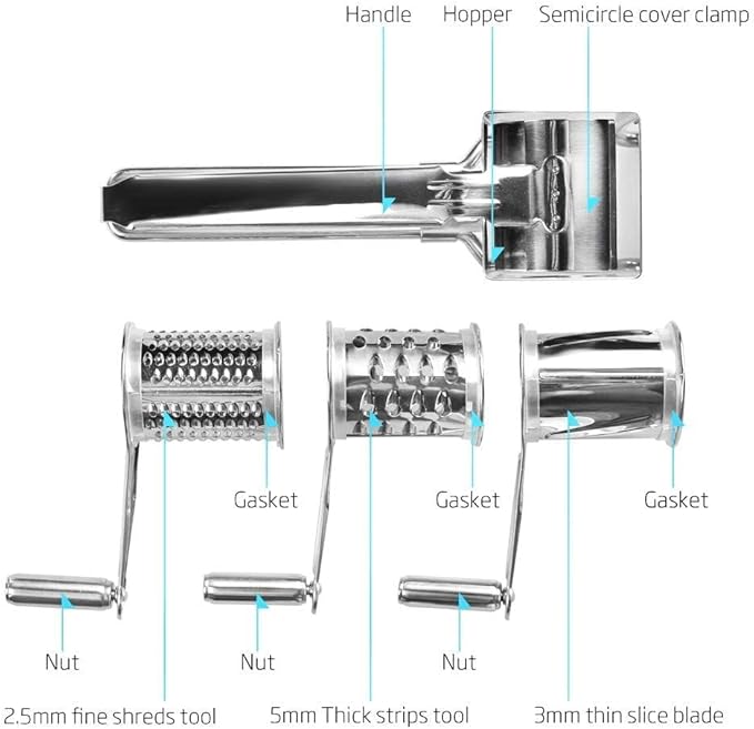 Stainless Steel Single Drum Rotary Cheese Grater, Mozzerella, Vegetables and - Image 6