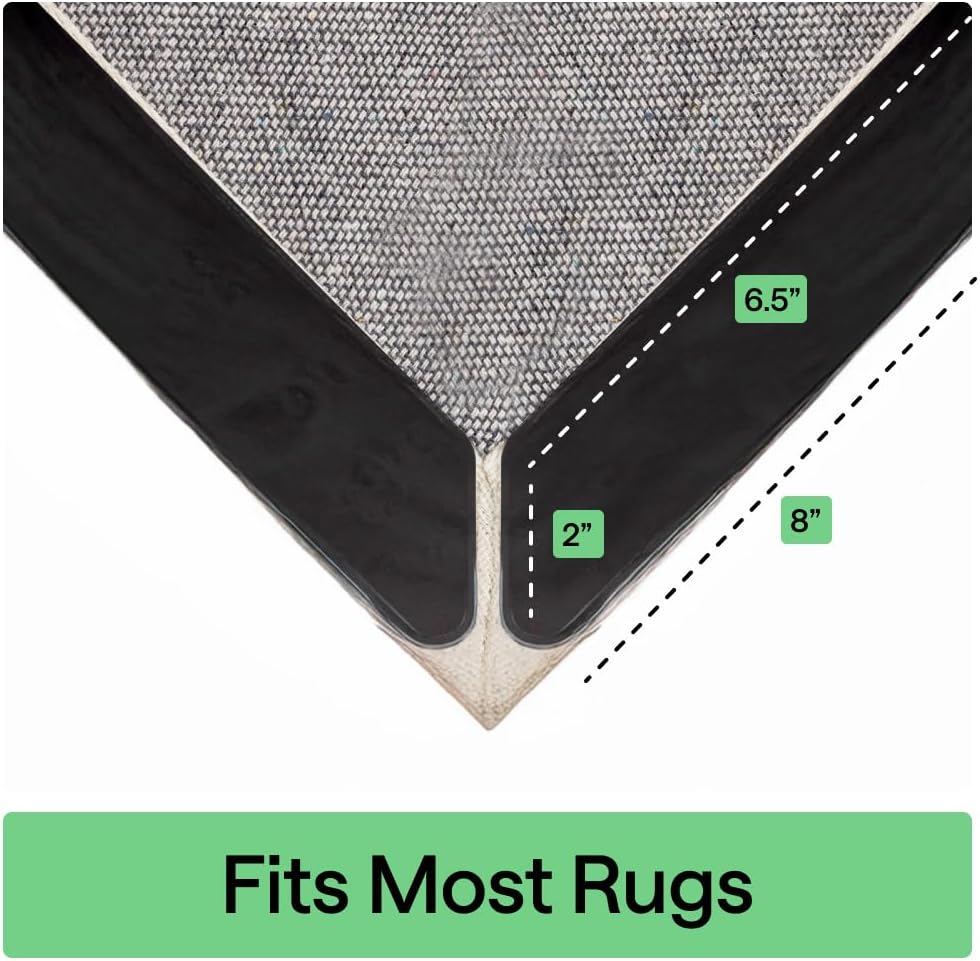 GORILLA GRIP® Rug Grippers, Extra Long Reusable Double-Sided Adhesives Pads Keep Area Rugs Corners Flat, Grips Hardwood, Tile and Laminate Floors, Renter Friendly, Holds Down Carpet in Place, 8 Pcs
