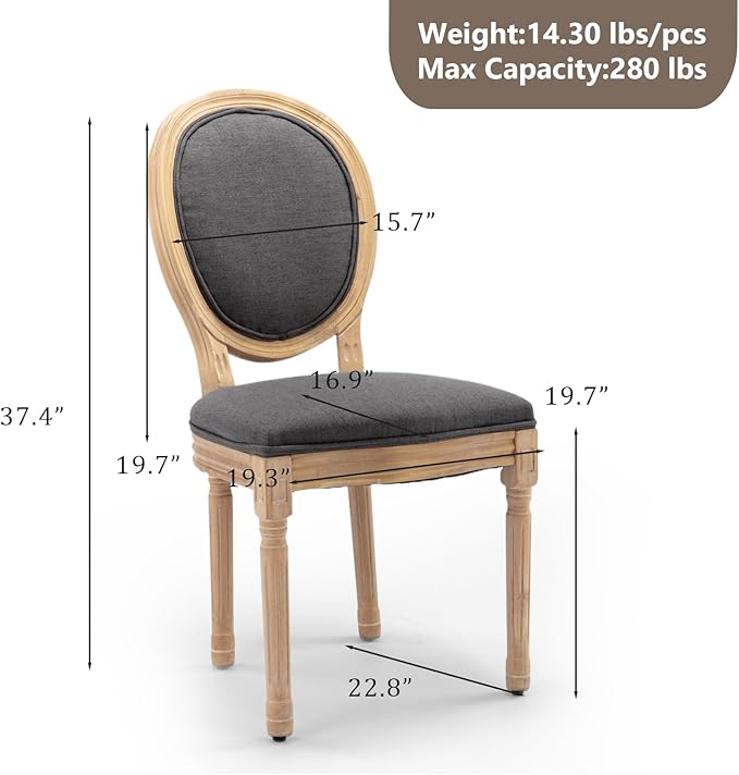 Upholstered Dining Chairs Set of 2 French Country Oval Fabric Back Kitchen Si...