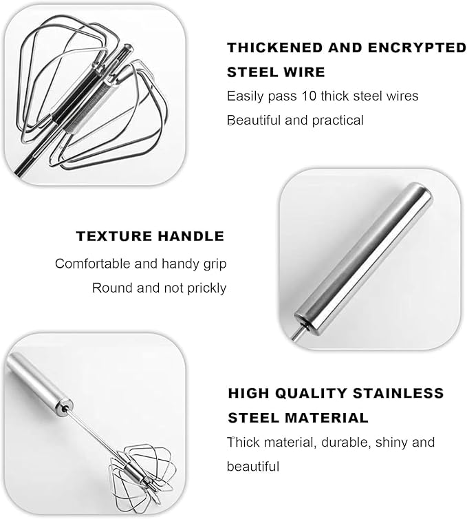 Semi-automatic Whisk, Stainless Steel Egg Beater, Versatile Milk Frother - Image 6