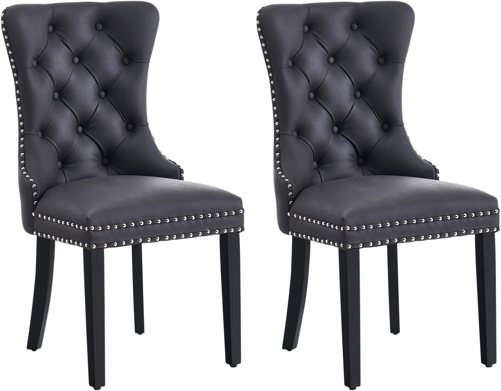 Leather Dining Chair Set of 2, Dining Room Chairs with Nailhead Ring Pull Tri...