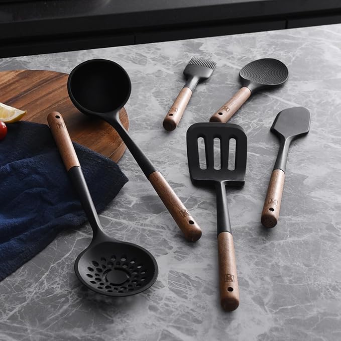 WAGENSTEIGER Set of 2pc Silicone Cooking Utensils: Wooden Handle Ladle + Long - Image 9