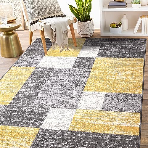 Rugshop Geometric Boxes Oslo Modern Living Room Area Rug Yellow 7'10&quot...