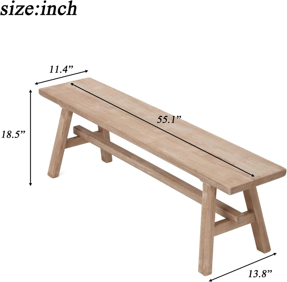 Solid Wood Bench 55 in, Rustic Farmhouse Entryway Bench with Storage, Indoor ...