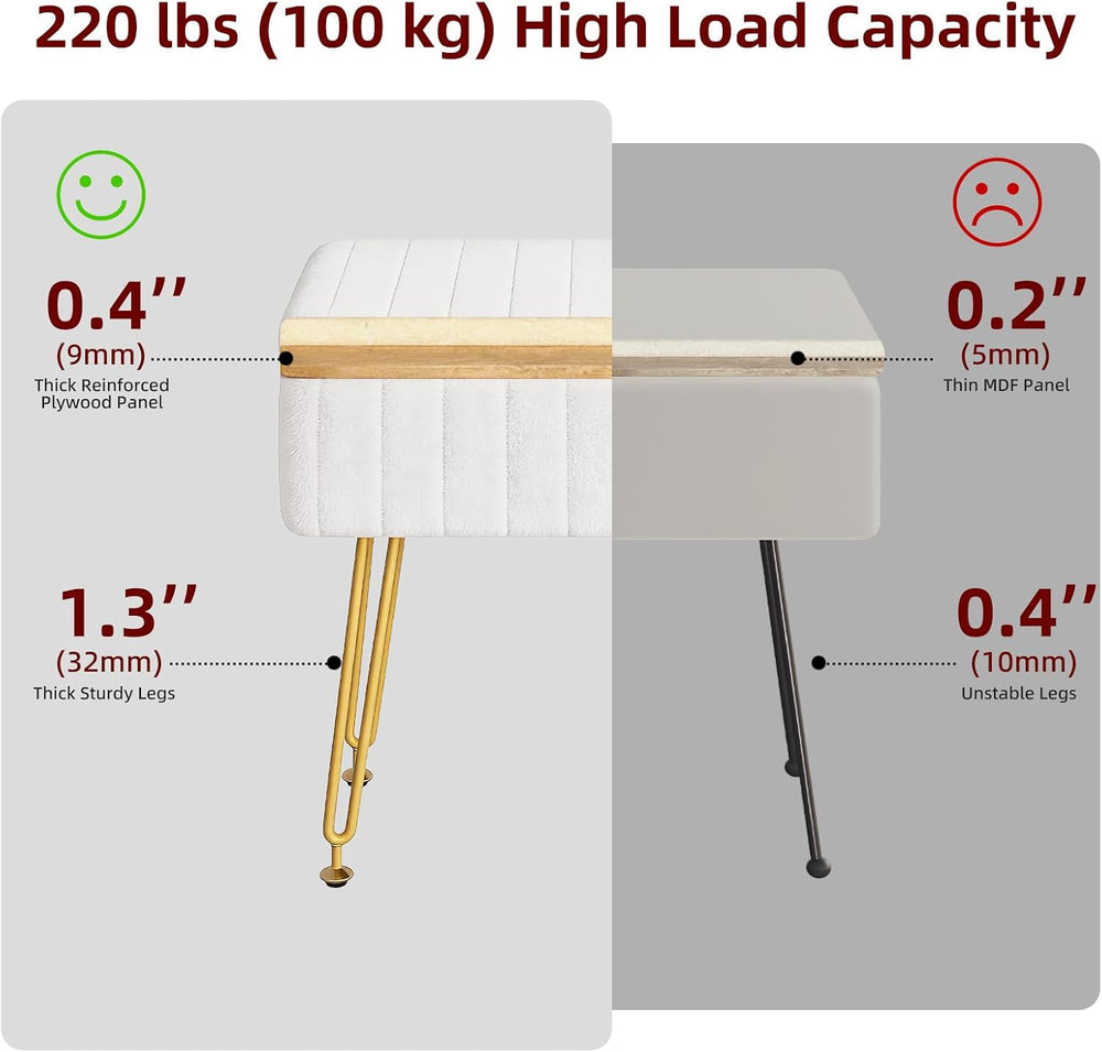 Somdot Vanity Stool Chair with Storage, Furry Padded Seat, Makeup Stool