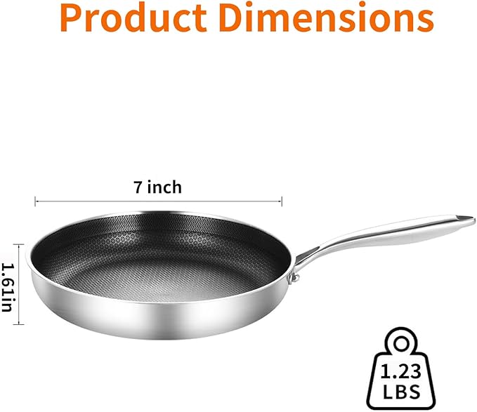 DELARLO Tri-Ply Stainless Steel 7" Omelette Pans, Non Stick Egg Frying Pan - Image 4