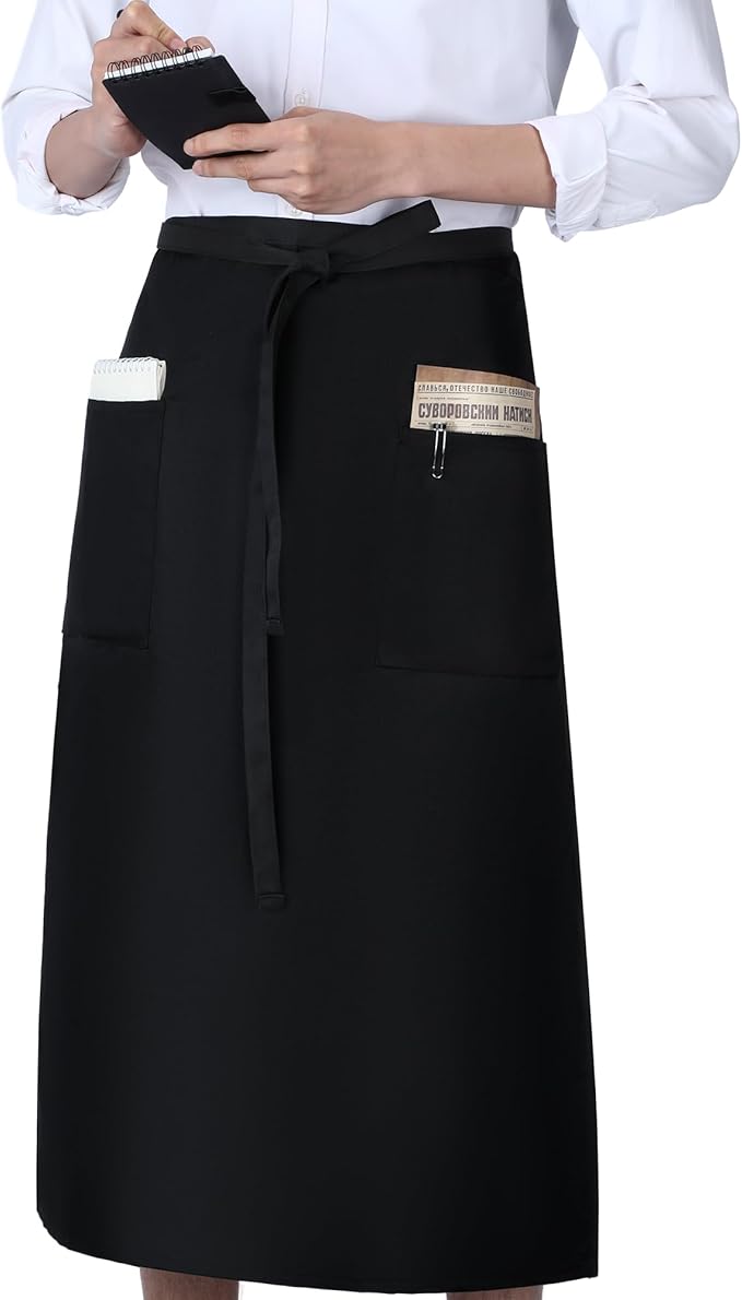 Xtinmee 4 Pcs Bistro Aprons 2 Pockets 32 Inch Waterproof Half Waist Black - Image 3