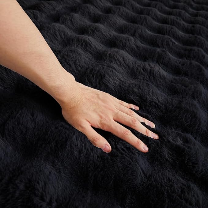 Black Rabbit Plush Rug 5'x8', Fluffy Faux Fur Shaggy Area Rug - Image 7