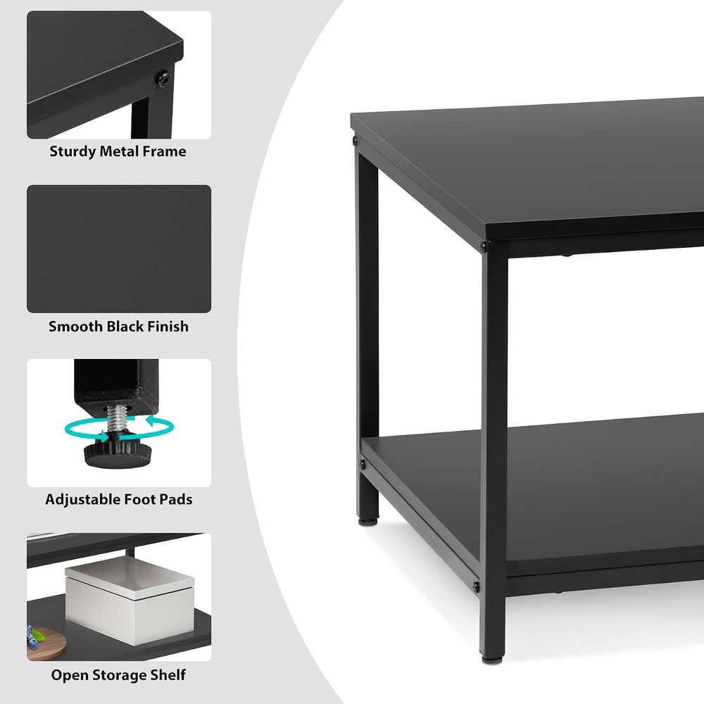 SUPER DEAL 2-Tier Industrial Coffee Table with Storage Shelf for Small Apartm...
