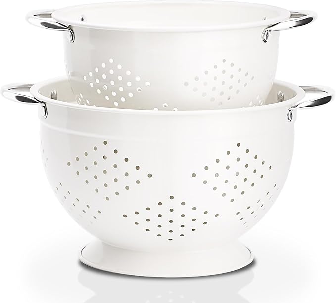 Rorence Powder Coated Steel Colanders: 3 Quart and 5 Quart Set of 2 by Rorence